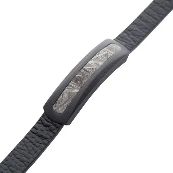 Carbon Fiber Meteorite Inlay Black Leather Bracelet Image 3 Morin Jewelers Southbridge, MA