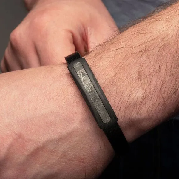 Carbon Fiber Meteorite Inlay Black Leather Bracelet Image 4 Morin Jewelers Southbridge, MA
