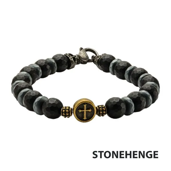 Black Beads in Cross & Skull Bracelet with Lobster Clasp Rihner's Jewelry Gretna, LA