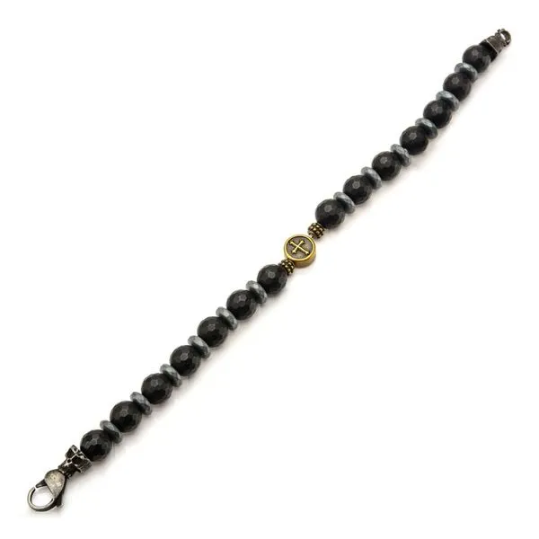Black Beads in Cross & Skull Bracelet with Lobster Clasp Image 3 Rihner's Jewelry Gretna, LA