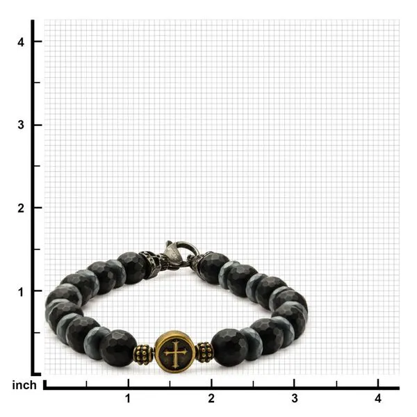 Black Beads in Cross & Skull Bracelet with Lobster Clasp Image 4 Rihner's Jewelry Gretna, LA