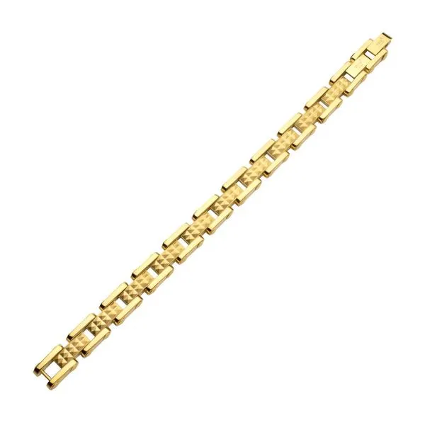 18Kt Gold IP Steel with Matte Finish Pyramid Stud Pattern & High Polished Finish Link Bracelet  Image 2 Cellini Design Jewelers Orange, CT