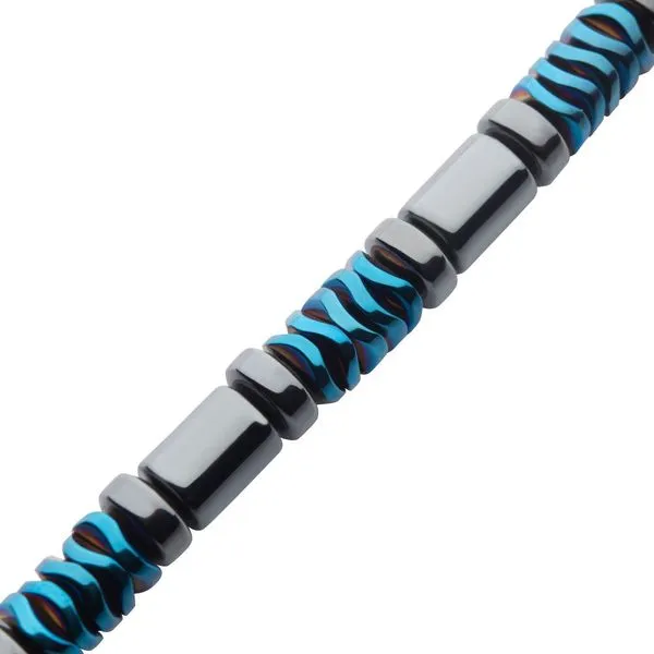 Black & Blue Hematite Beads Bracelet with Hinged Steel Hook Clasp Image 3 Daniel Jewelers Brewster, NY