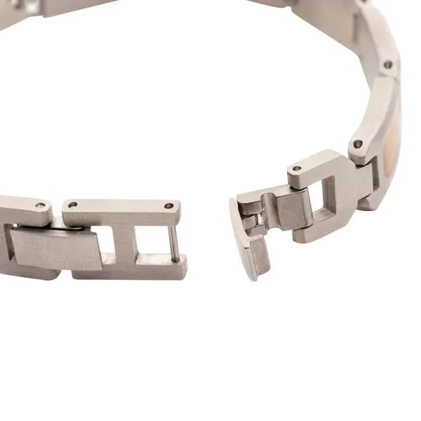 Matte Finish Stainless Steel Tiger Eye Stone Inlay Sizeable Link Bracelet Image 2 Banks Jewelers Burnsville, NC