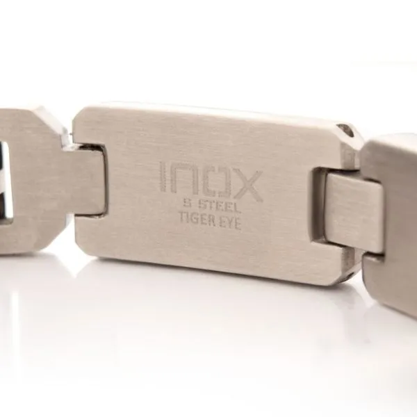 Matte Finish Stainless Steel Tiger Eye Stone Inlay Sizeable Link Bracelet Image 3 Woelk's House of Diamonds Russell, KS