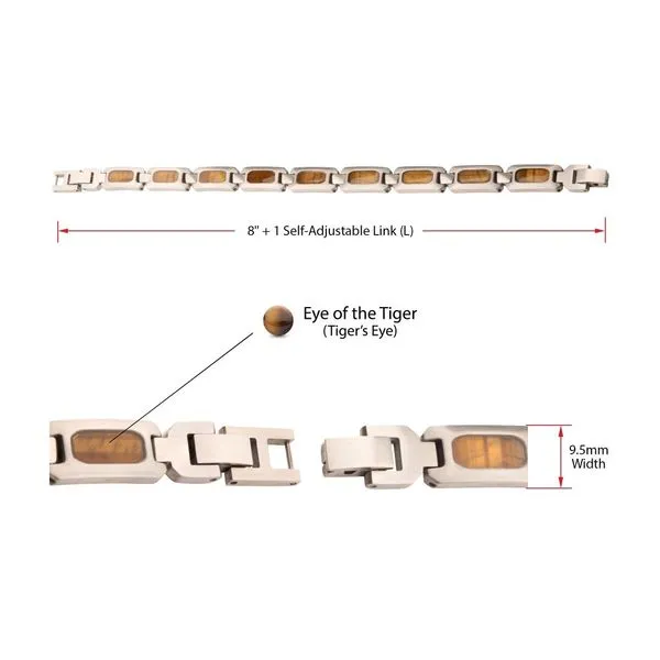 Matte Finish Stainless Steel Tiger Eye Stone Inlay Sizeable Link Bracelet Image 4 Banks Jewelers Burnsville, NC