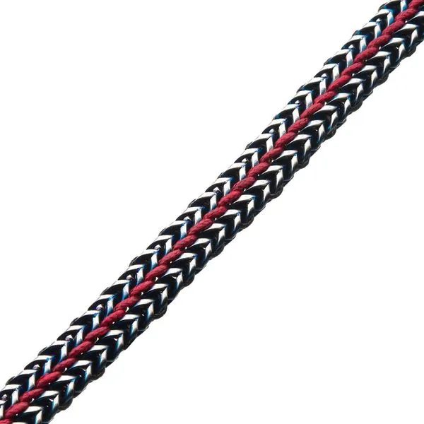 Antique Finish Blue IP Stainless Steel Foxtail Chain with Red Wax Cord Bracelet Image 3 Alan Miller Jewelers Oregon, OH