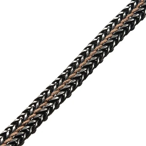Antique Finish Stainless Steel Foxtail Chain with Brown Wax Cord Bracelet Image 3 Timmreck & McNicol Jewelers McMinnville, OR
