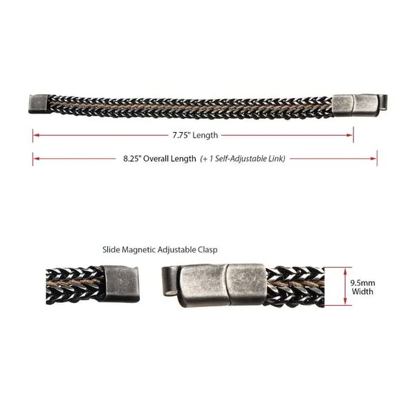 Antique Finish Stainless Steel Foxtail Chain with Brown Wax Cord Bracelet Image 5 Timmreck & McNicol Jewelers McMinnville, OR