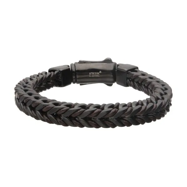 Brown Leather Binding Steel Matte Black Chain Bracelet Daniel Jewelers Brewster, NY