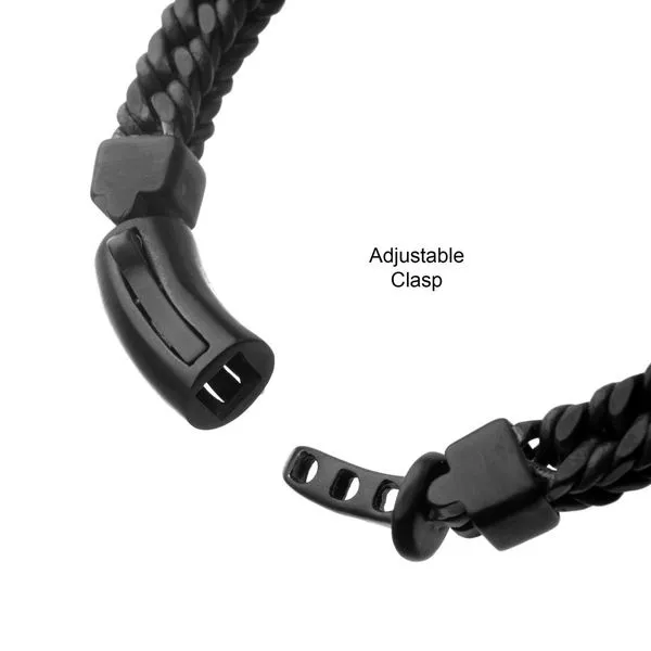 Brown Leather Binding Steel Matte Black Chain Bracelet Image 5 Daniel Jewelers Brewster, NY