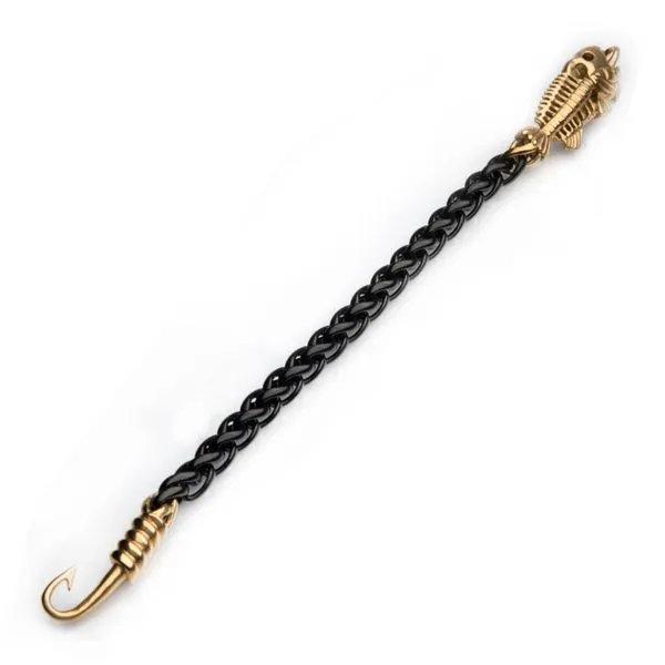Black IP Wheat Chain with Gold IP Fishbone on Hook Clasp Bracelet Image 2 Morin Jewelers Southbridge, MA
