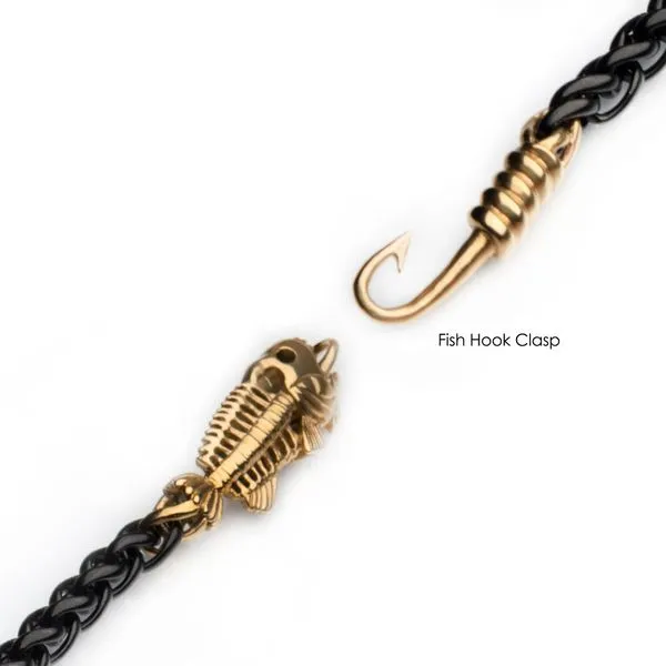Black IP Wheat Chain with Gold IP Fishbone on Hook Clasp Bracelet Image 3 Morin Jewelers Southbridge, MA