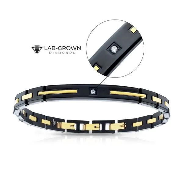 18Kt Gold IP and Black IP Steel Solitaire Accented Clear Lab-Grown Diamond Link Bracelet Ask Design Jewelers Olean, NY