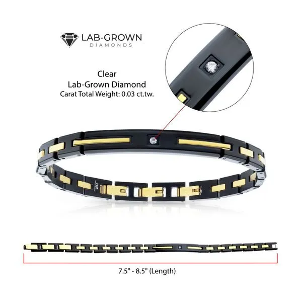 18Kt Gold IP and Black IP Steel Solitaire Accented Clear Lab-Grown Diamond Link Bracelet Image 4 Ask Design Jewelers Olean, NY