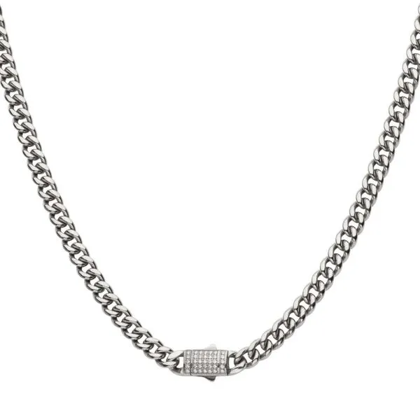 6mm Steel Miami Cuban Chain Necklace with CNC Precision Set Lab-grown Diamonds  Image 2 Alan Miller Jewelers Oregon, OH