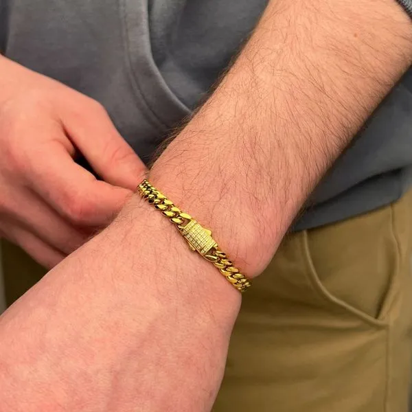 6mm 18Kt Gold IP Miami Cuban Chain Bracelet with CNC Precision Set Lab-grown Diamonds Image 4 Cellini Design Jewelers Orange, CT