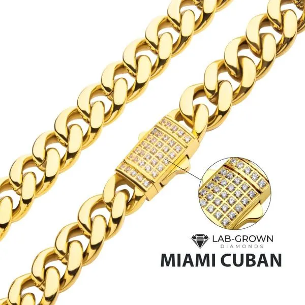 8mm 18Kt Gold IP Miami Cuban Chain Necklace with CNC Precision Set Lab-grown Diamonds  Cellini Design Jewelers Orange, CT