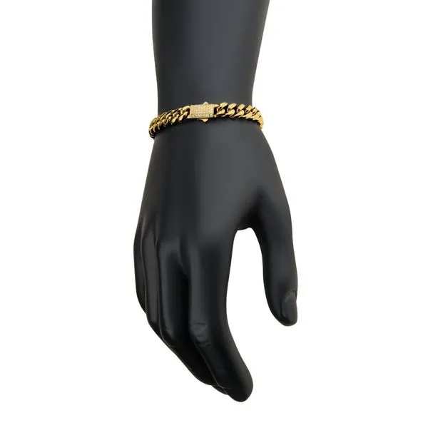 8mm 18Kt Gold IP Miami Cuban Chain Bracelet with CNC Precision Set Lab-grown Diamonds Image 4 Banks Jewelers Burnsville, NC