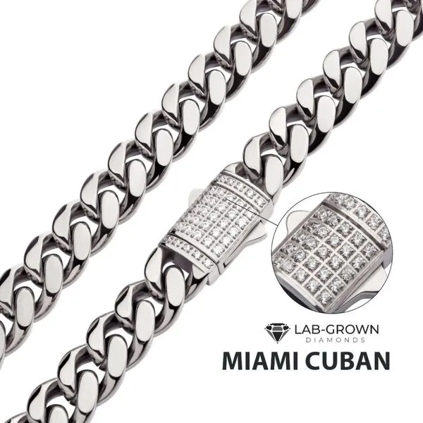10mm Steel Miami Cuban Chain Necklace with CNC Precision Set Lab-grown Diamonds  Spath Jewelers Bartow, FL