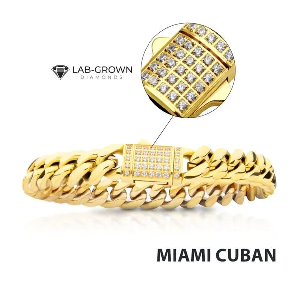 10mm 18Kt Gold IP Miami Cuban Chain Bracelet with CNC Precision Set Lab-grown Diamonds Daniel Jewelers Brewster, NY