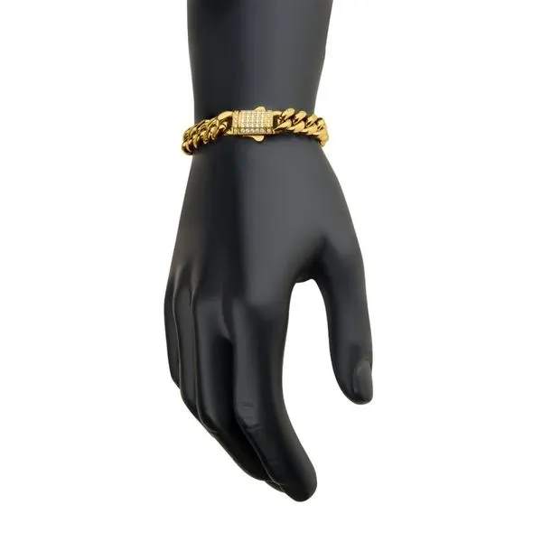 10mm 18Kt Gold IP Miami Cuban Chain Bracelet with CNC Precision Set Lab-grown Diamonds Image 4 Daniel Jewelers Brewster, NY