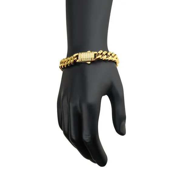 12mm 18Kt Gold IP Miami Cuban Chain Bracelet with CNC Precision Set Lab-grown Diamonds  Image 4 Morin Jewelers Southbridge, MA