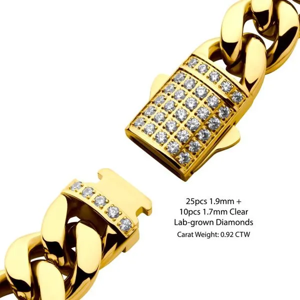 12mm 18Kt Gold IP Miami Cuban Chain Bracelet with CNC Precision Set Lab-grown Diamonds  Image 3 Cellini Design Jewelers Orange, CT