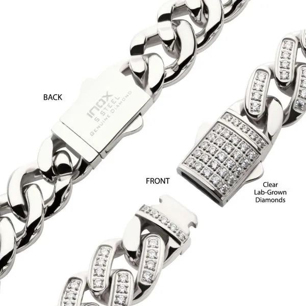 12mm Steel Miami Cuban Chain Necklace with CNC Precision Set Full Clear Lab-grown Diamonds Image 3 Morin Jewelers Southbridge, MA