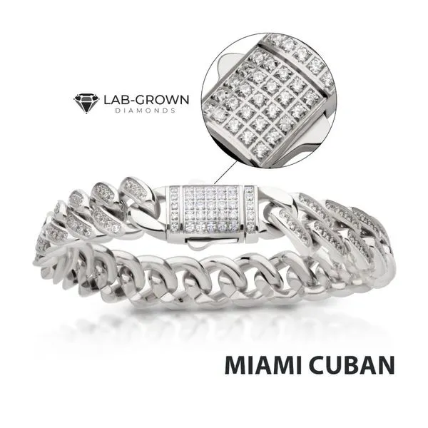 12mm Steel Miami Cuban Chain Bracelet with CNC Precision Set Full Clear Lab-grown Diamonds Thomas A. Davis Jewelers Holland, MI