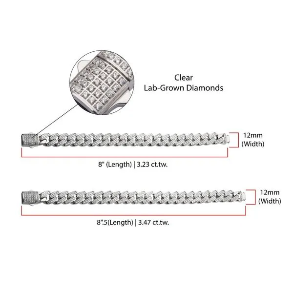 12mm Steel Miami Cuban Chain Bracelet with CNC Precision Set Full Clear Lab-grown Diamonds Image 4 Thomas A. Davis Jewelers Holland, MI