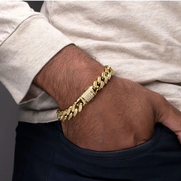 12mm 18Kt Gold IP Miami Cuban Chain Bracelet with CNC Precision Set Full Clear Lab-grown Diamonds Image 5 Spath Jewelers Bartow, FL