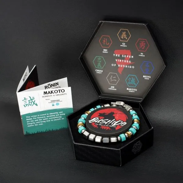 8mm Mokume Gane and Turquoise Beads Bushido Virtue Bracelet - MAKOTO: Honesty and Sincerity Image 5 Rihner's Jewelry Gretna, LA