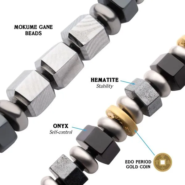 8mm Mokume Gane, Hematite and Onyx Beads Bushido Virtue Bracelet - RONIN: Self-Control Image 3 Alan Miller Jewelers Oregon, OH