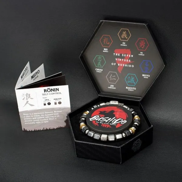 8mm Mokume Gane, Hematite and Onyx Beads Bushido Virtue Bracelet - RONIN: Self-Control Image 5 Alan Miller Jewelers Oregon, OH