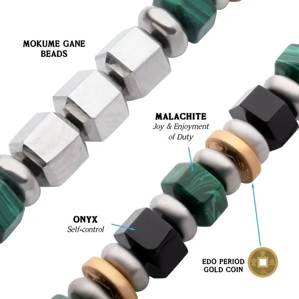 8mm Mokume Gane, Malachite and Onyx Beads Bushido Virtue Bracelet - JIN: Compassion Image 3 Thomas A. Davis Jewelers Holland, MI
