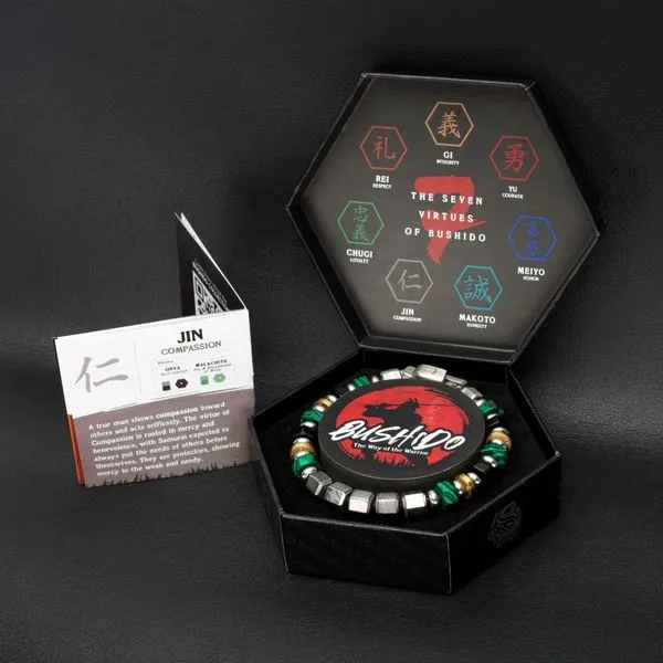 8mm Mokume Gane, Malachite and Onyx Beads Bushido Virtue Bracelet - JIN: Compassion Image 5 Alan Miller Jewelers Oregon, OH