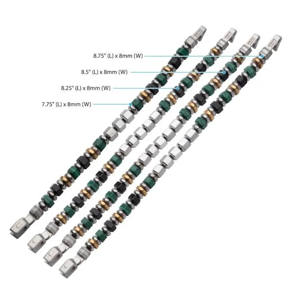 8mm Mokume Gane, Malachite and Onyx Beads Bushido Virtue Bracelet - JIN: Compassion Image 4 Thomas A. Davis Jewelers Holland, MI