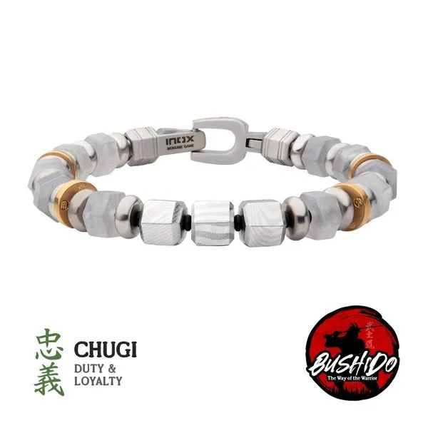 8mm Mokume Gane and White Quartz Beads Bushido Virtue Bracelet -CHUGI: Duty and Loyalty Cellini Design Jewelers Orange, CT