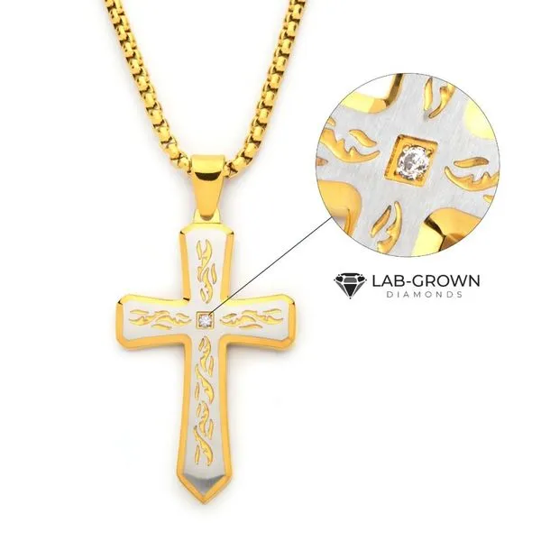 18Kt Gold IP Tribal Cross Pendant with 2mm Lab-grown Diamond Alexander Fine Jewelers Fort Gratiot, MI