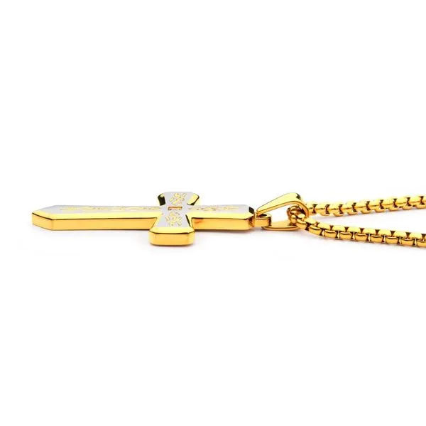 18Kt Gold IP Tribal Cross Pendant with 2mm Lab-grown Diamond Image 3 Alan Miller Jewelers Oregon, OH