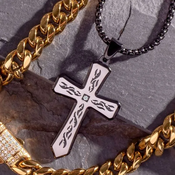 Black IP Tribal Cross Pendant with 2mm Lab-grown Diamond Image 4 Valentine's Fine Jewelry Dallas, PA
