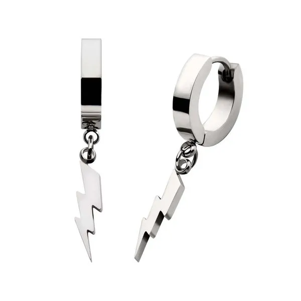 Stainless Steel Huggie Earrings with Lightning Bolt Charm Valentine's Fine Jewelry Dallas, PA