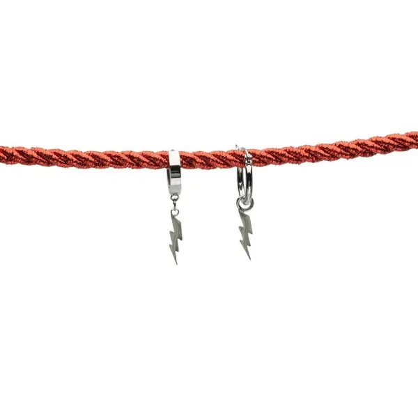 Stainless Steel Huggie Earrings with Lightning Bolt Charm Image 4 Valentine's Fine Jewelry Dallas, PA