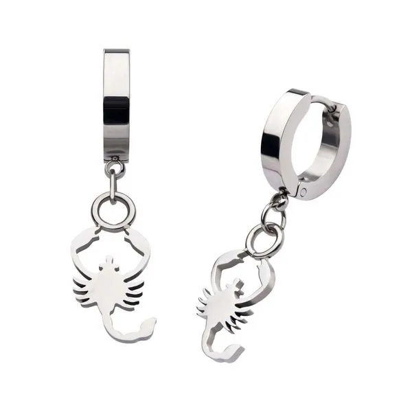 Stainless Steel Huggie Earrings with Scorpio Charm Morin Jewelers Southbridge, MA