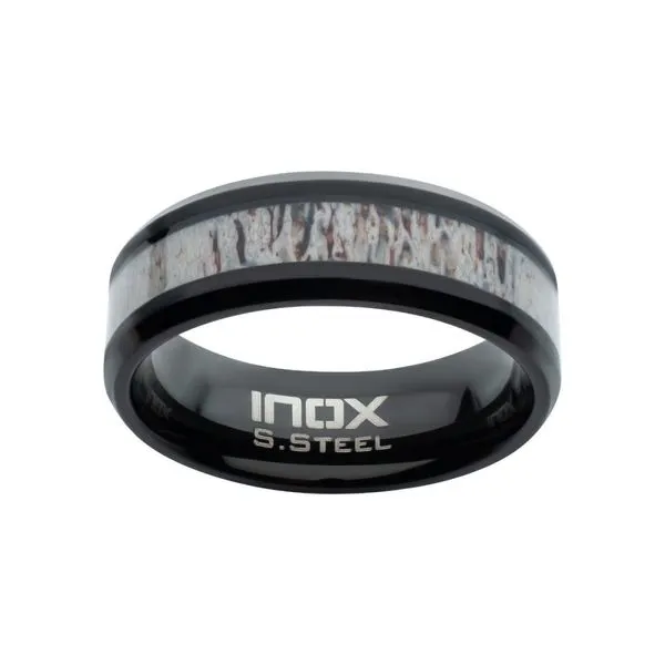8mm Black IP Deer Antler Inlay Comfort Fit Ring Image 2 Daniel Jewelers Brewster, NY