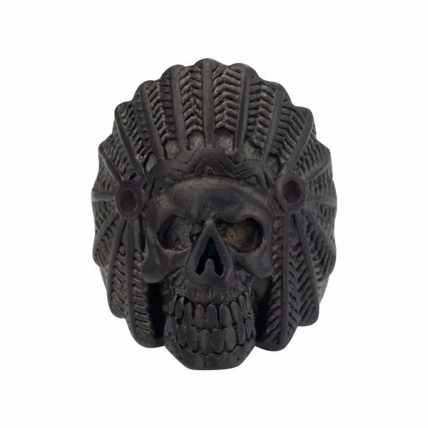 Black IP Steel Chief Indian Skull Head Ring Image 3 Alan Miller Jewelers Oregon, OH