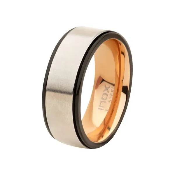 Steel Matte Finish with Rose Gold IP & Black IP Ring Alan Miller Jewelers Oregon, OH