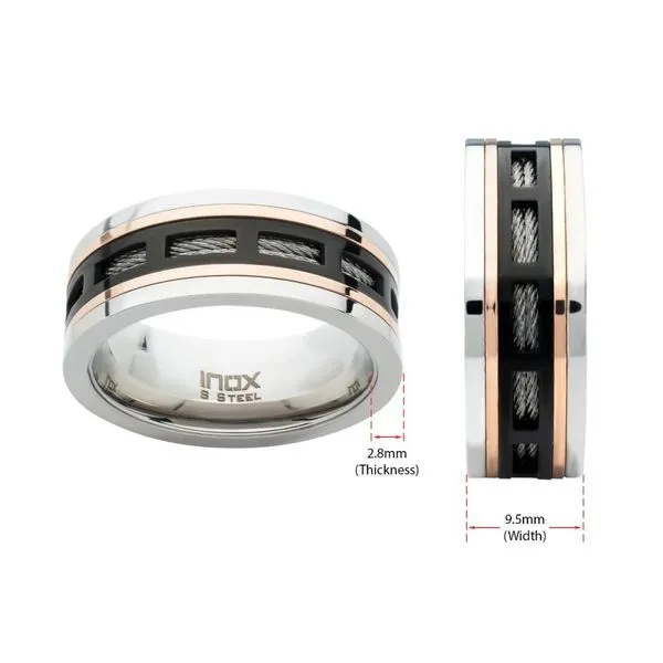 Black & Rose Gold IP Steel Window with Cable Inlay Comfort Fit Ring Image 4 Spath Jewelers Bartow, FL