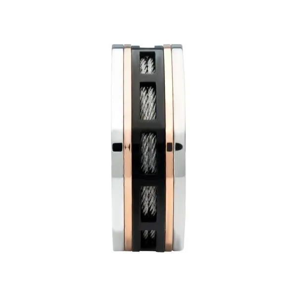 Black & Rose Gold IP Steel Window with Cable Inlay Comfort Fit Ring Image 3 Alan Miller Jewelers Oregon, OH